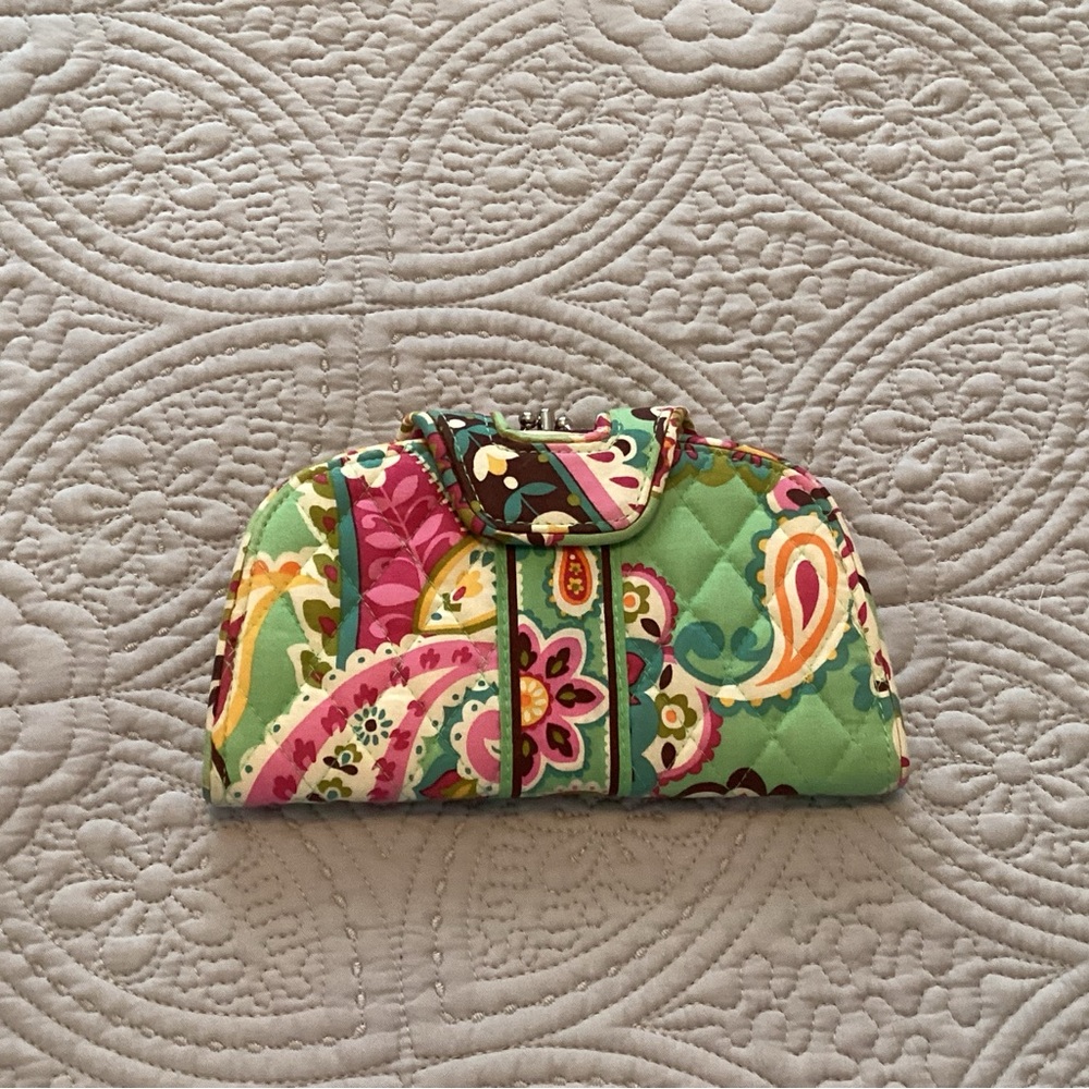 Vera Bradley Green and Pink Paisley Clutch